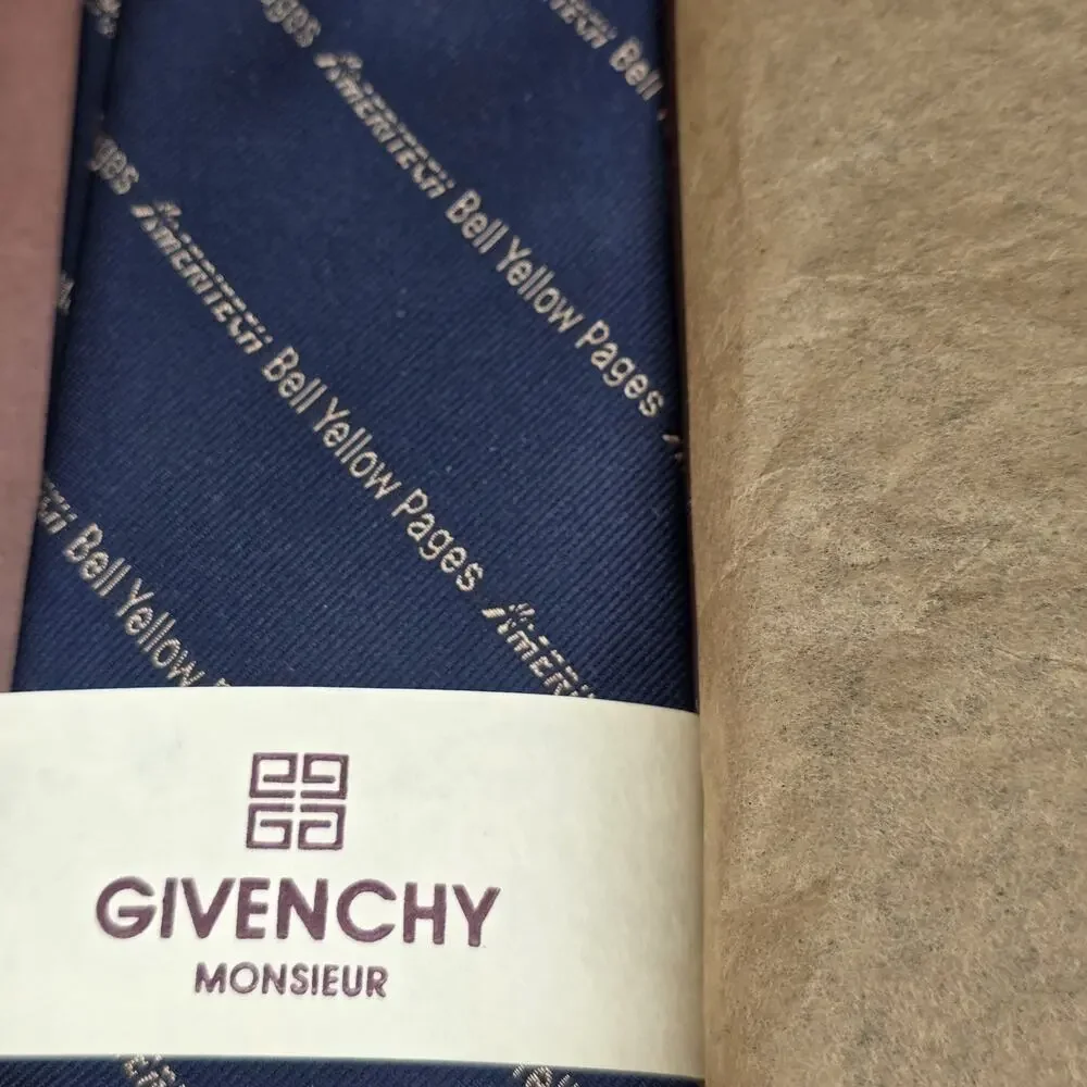 Vintage Givenchy Monsieur Ameritech Bell Yellow Pages Silk Blend Necktie Tie NIB